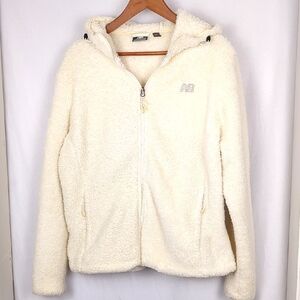 NEW BALANCE Women's Cream White Fuzzy Zip Up Hoodie Jacket
